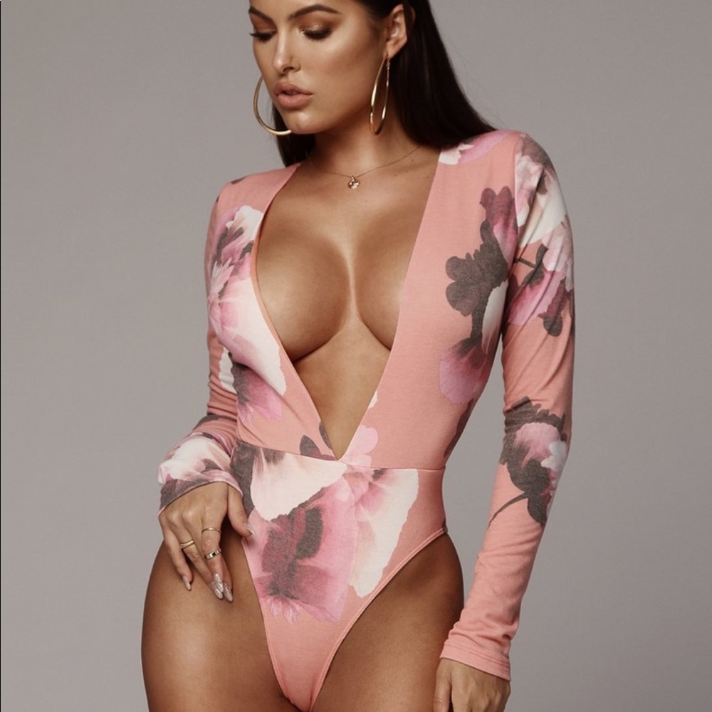 JLUXLABEL Talia Floral Deep V Bodysuit